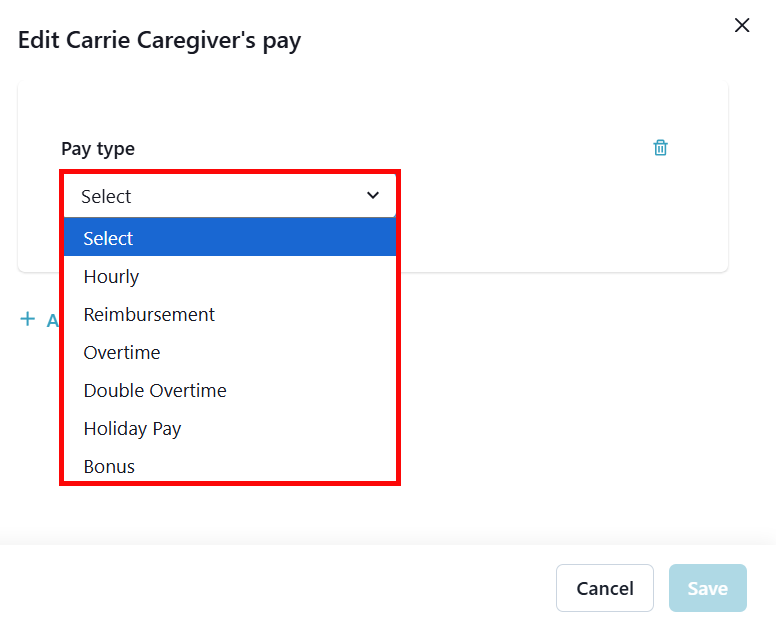 Select the pay adjustment type from the Pay type dropdown.